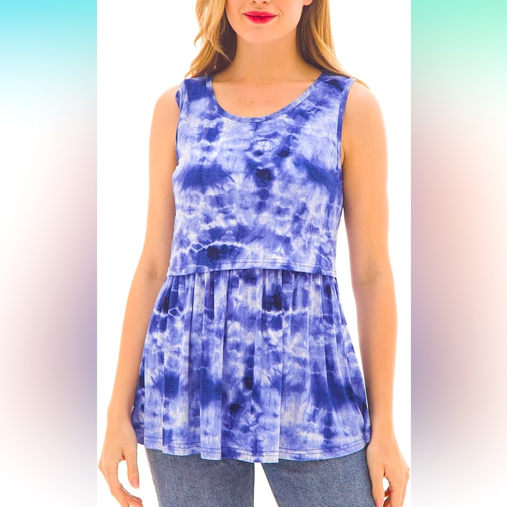 Women’s Size Large Blue Water Print Nursing Breastfeeding Maternity Tank Top